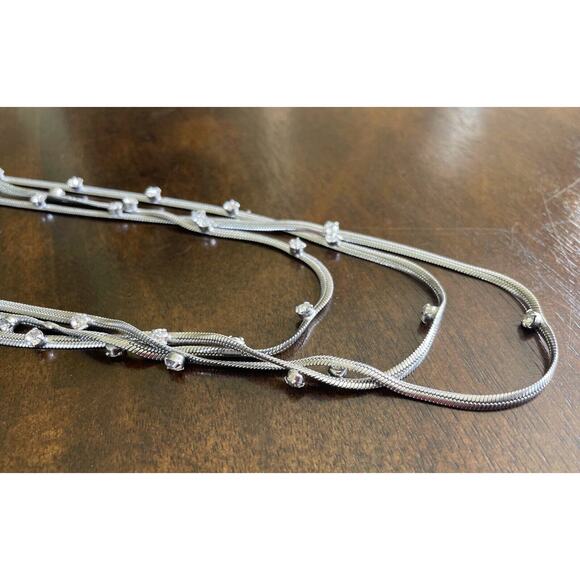 Vintage Ann Taylor Necklace Silver Tone Multi Strand Rhinestone Signed - Picture 2 of 6